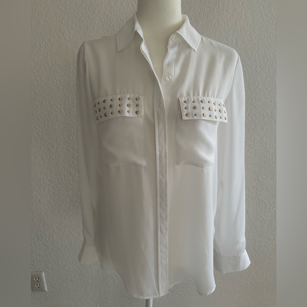 Michael Kors White Button Down Shirt with Gold Studs